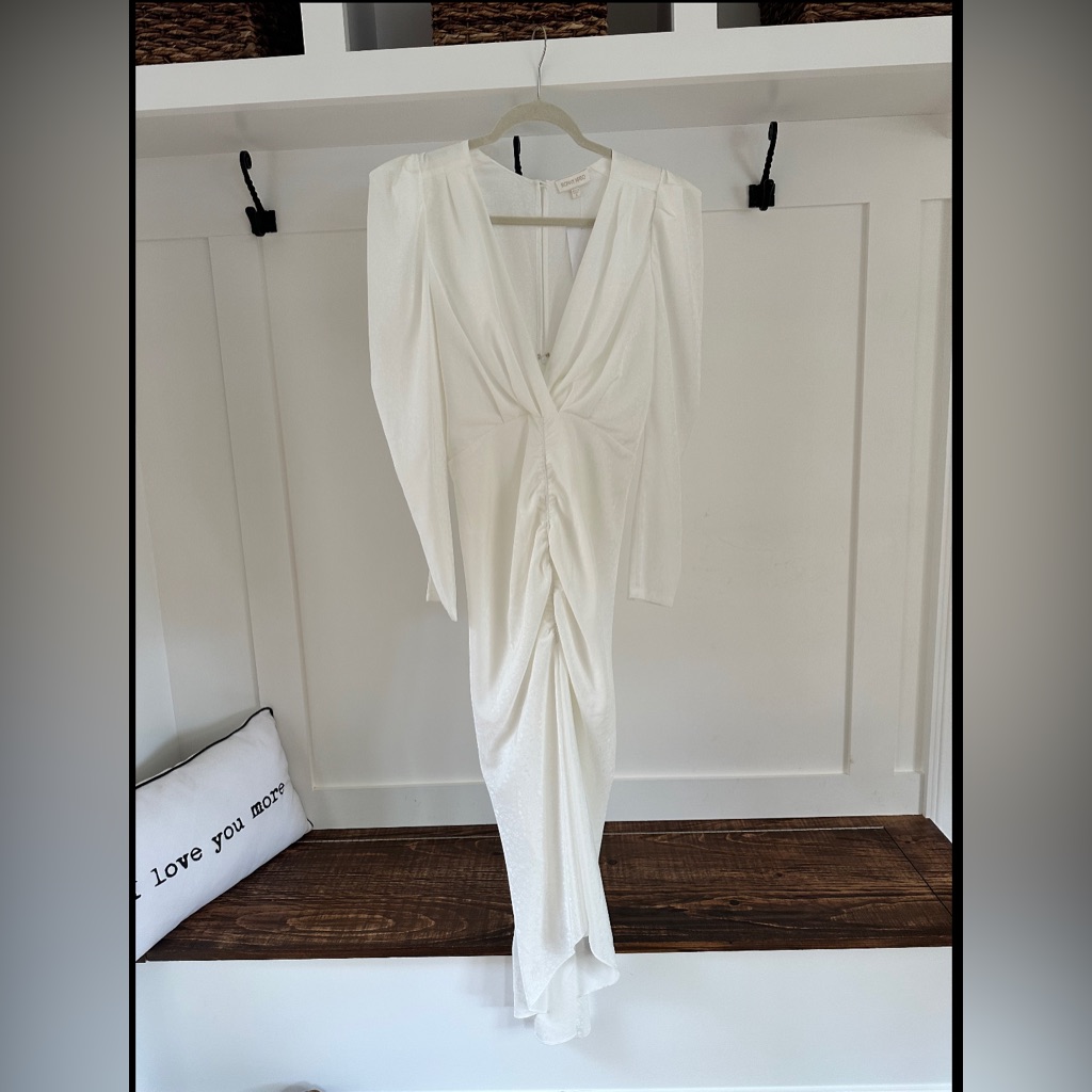 White Satin Maxi Dress With Damask Pattern